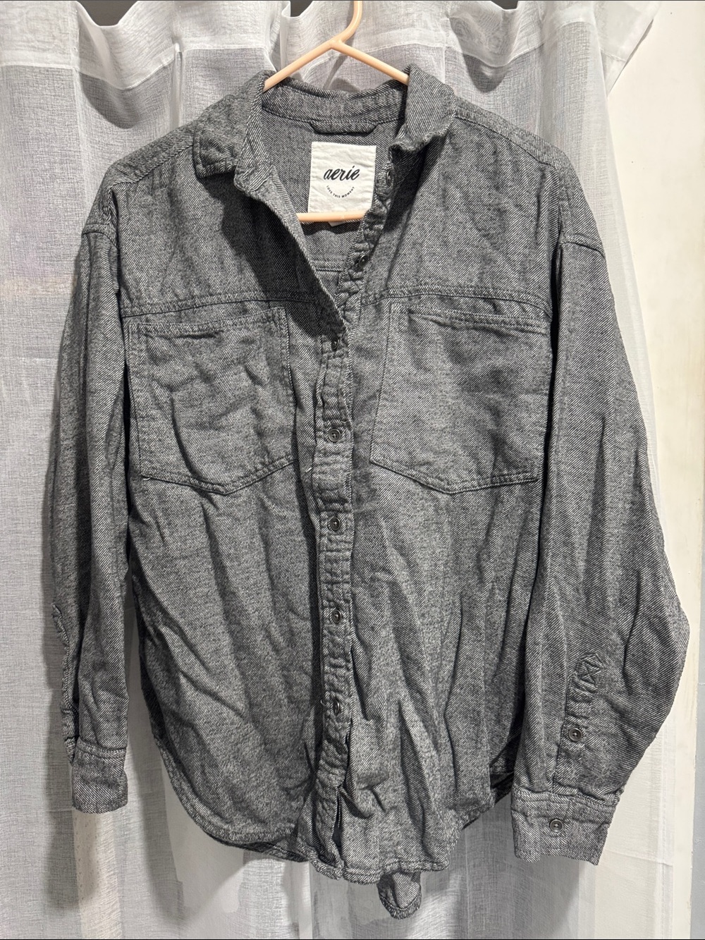 aerie Heather Gray Button-Front Shirt
